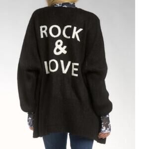 Women's Black "Rock & Love" Chunky Knit Cardigan Sweater Size M